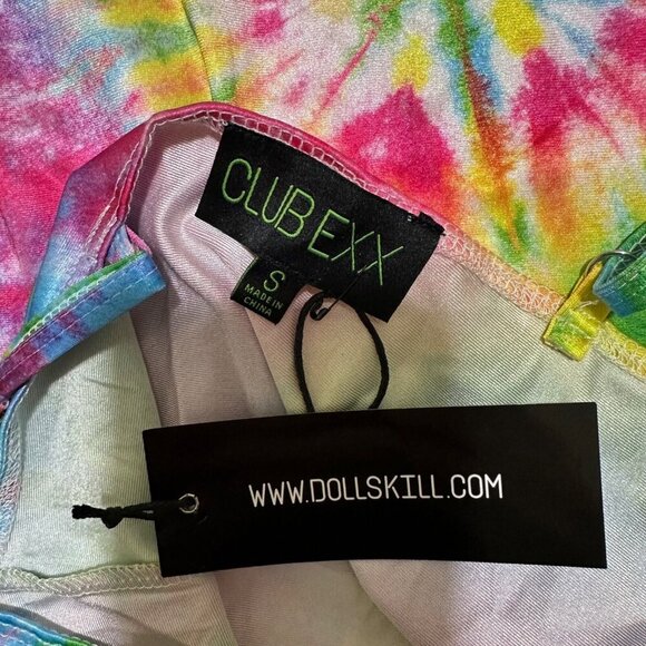 Dolls Kill Club EXX Women Size S Rainbow Color Tie Dye Front Slit Mini Dress NWT - Picture 6 of 7